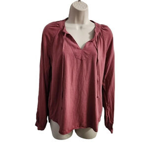 ANTHROPOLOGIE CLOTH & STONE Tassel Tie Blouse Pink Size XS